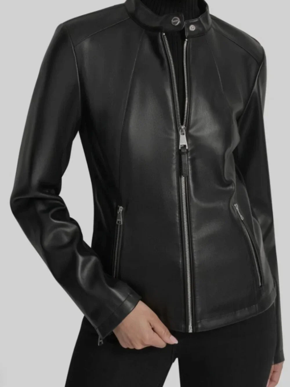 NWT-DKNY Faux Leather Moto Jacket small + NWOT Plaid Dress Small ly-space - Picture 3 of 12